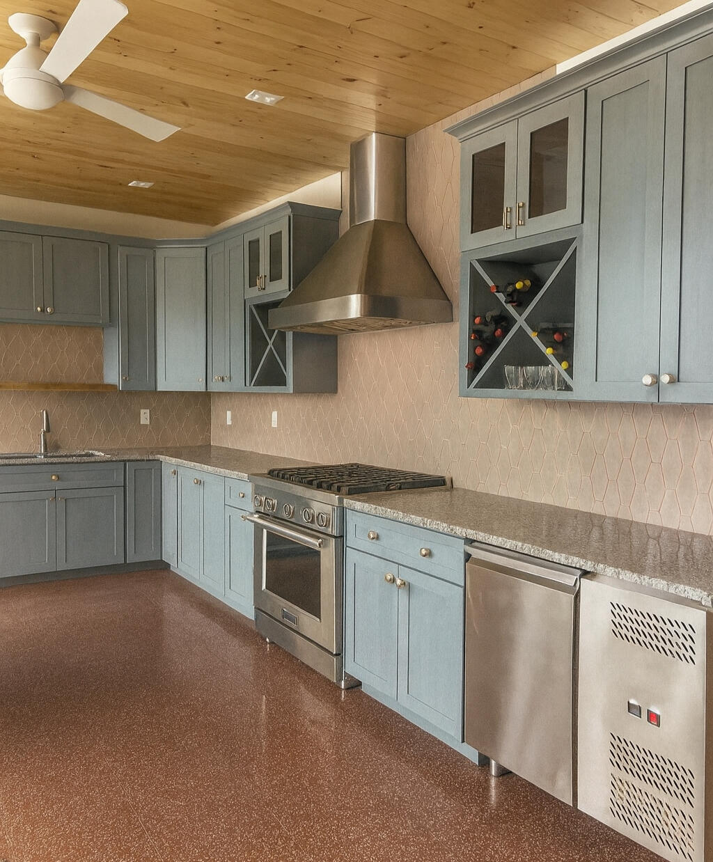 Terrazzo Tile Floor with Diamond White Porcelain Backsplash Tile
