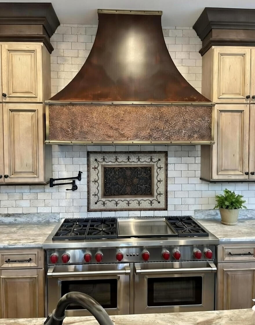 Tuscany Travertine Backsplash with Framed Mosaic Inlay